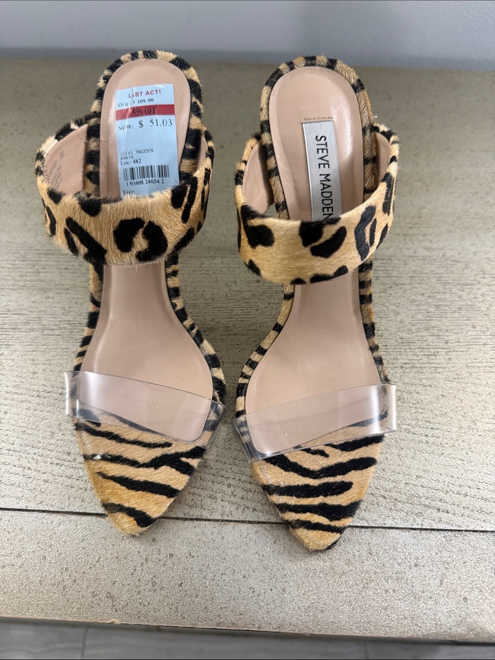 Steve Madden Leopard Print Pointed Heels with Clear Strap